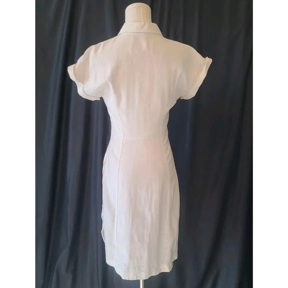 Anthropologie Maeve Womens Elspeth White Linen Blend Tie Front Shirt Dress US 0P